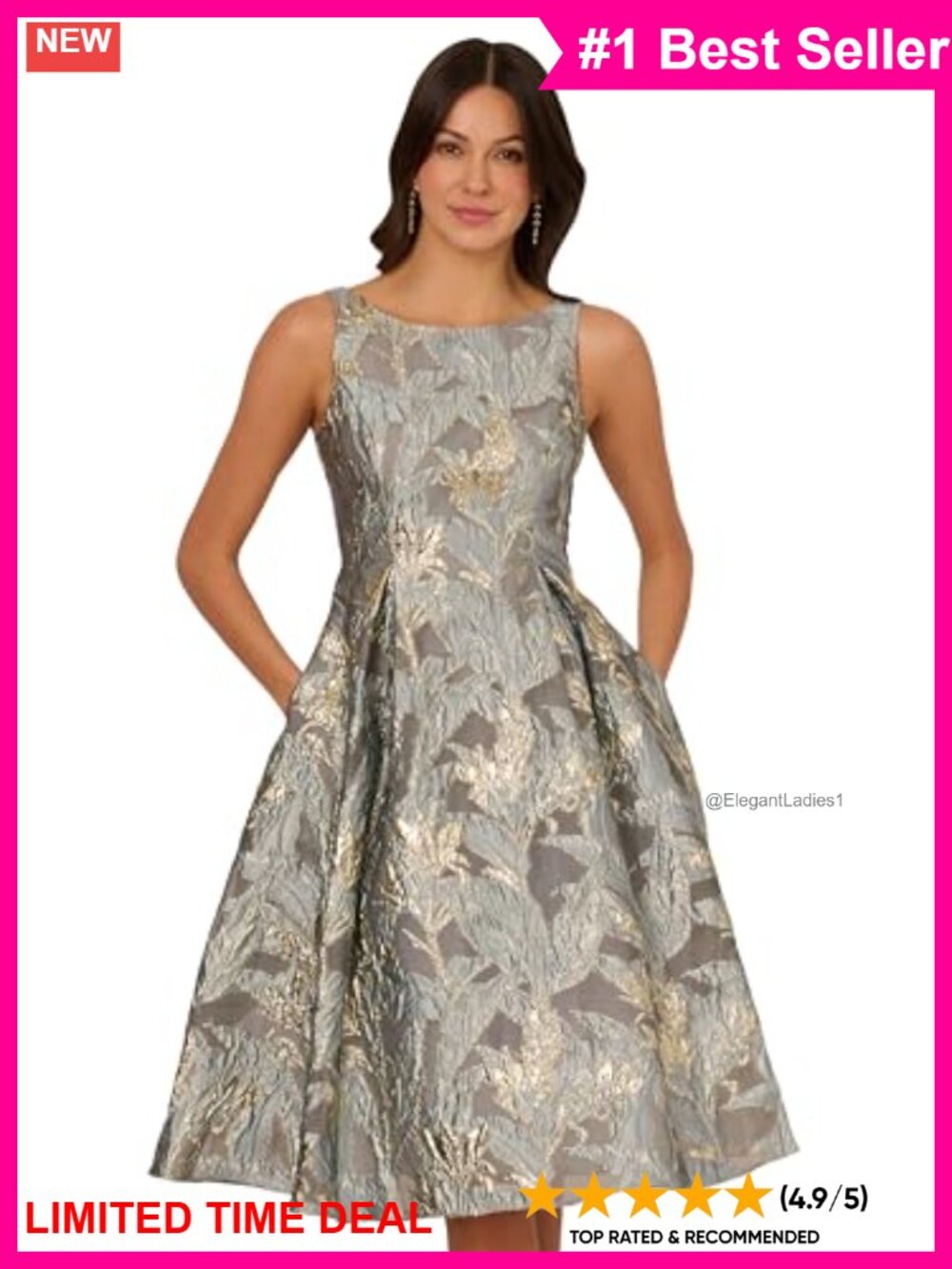 Jacquard Tea Length Dress Fit & Flare Sleeveless Cocktail Wedding Guest